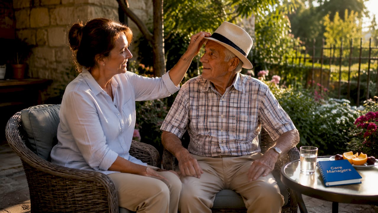 Caregiver assisting elderly man at home