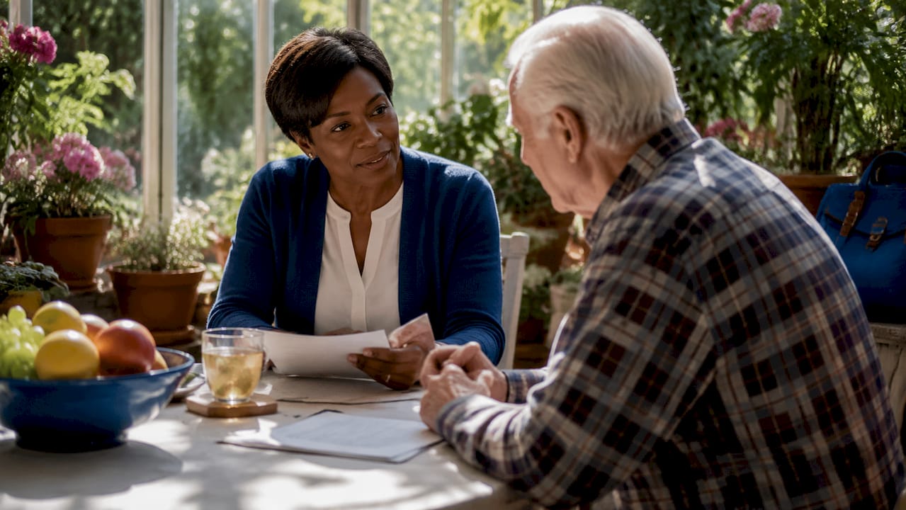 Family discussing community care support at home