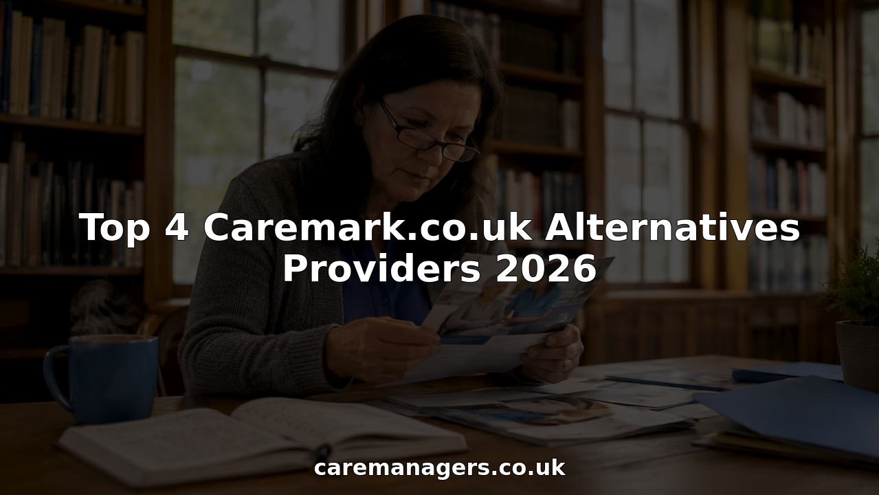Woman reviewing home care provider brochures at kitchen table