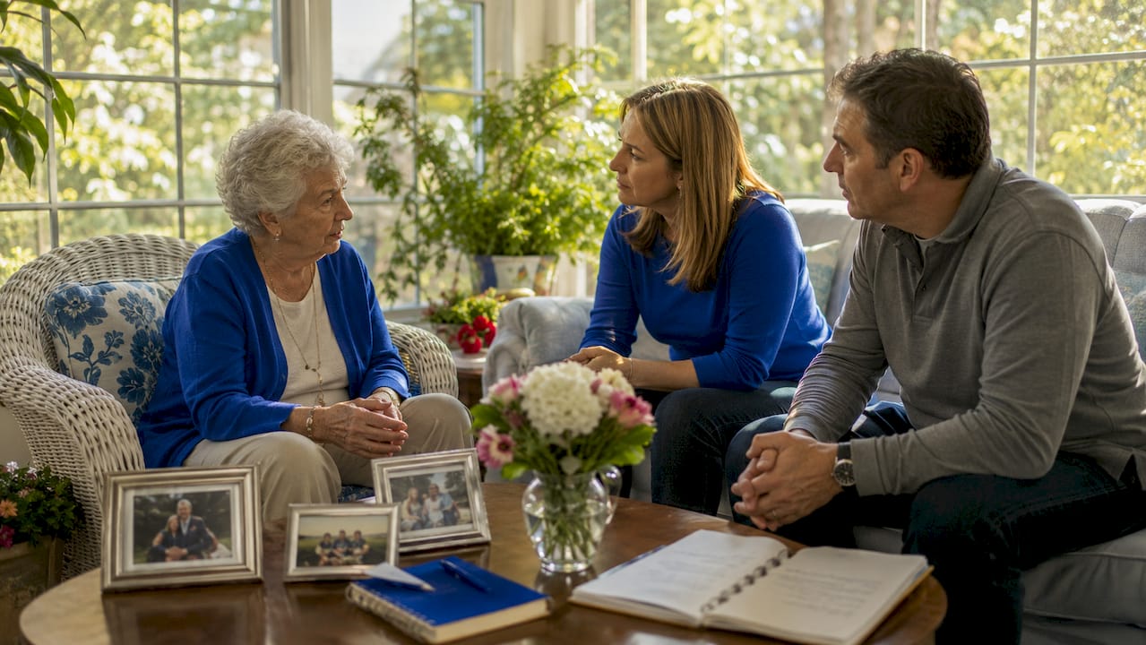 Family discussing changing dementia care needs