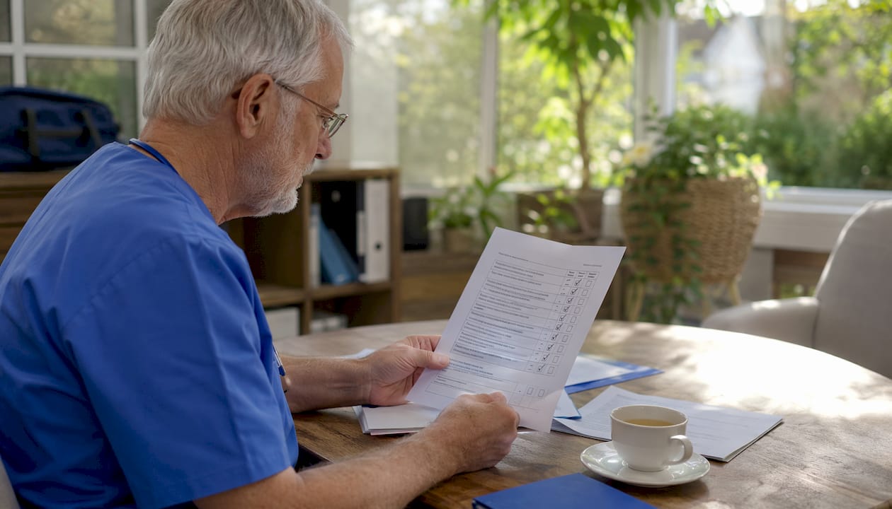 Close-up of nurse's hand holding dementia training feedback form