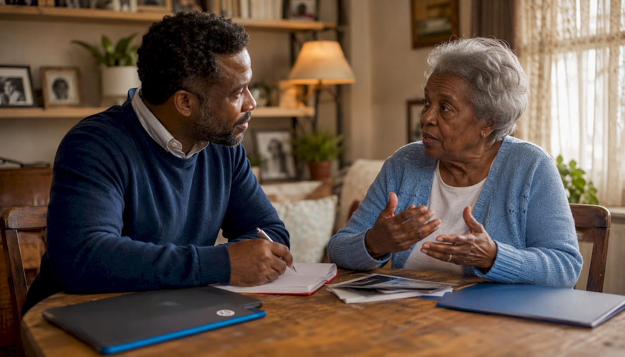 Family discussing concerns about care services