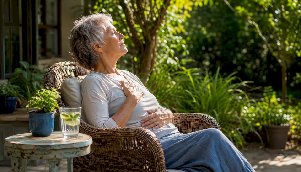 Elderly person practicing diaphragmatic breathing