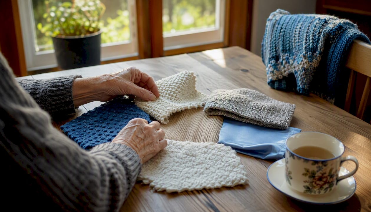 Hands arranging colorful objects for cognitive activity