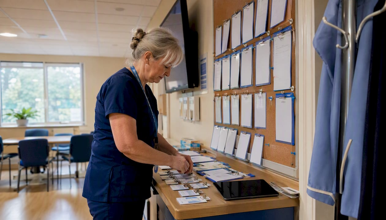 Healthcare worker arranging flexible staff schedules