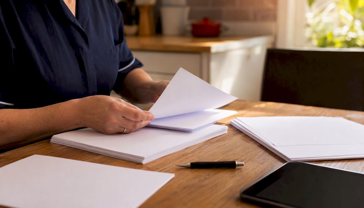 Healthcare manager arranging blank staff schedules
